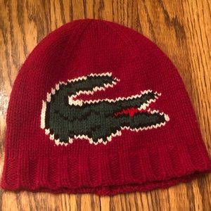 Lacoste big Croc 🐊 Beanie in Deep Red with Green